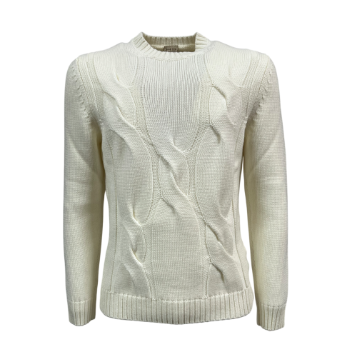 H953 men's crewneck sweater with cream braids HS4264A-NT 100% merino wool MADE IN ITALY