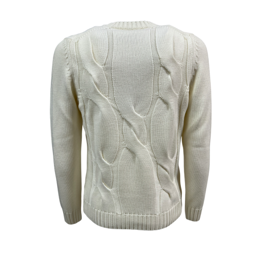 H953 men's crewneck sweater with cream braids HS4264A-NT 100% merino wool MADE IN ITALY