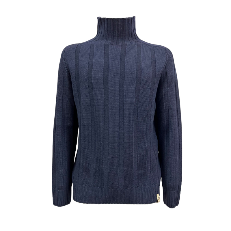 H953 men's flat ribbed sweater blue HS4225 FIN 6 100% merino wool MADE IN ITALY