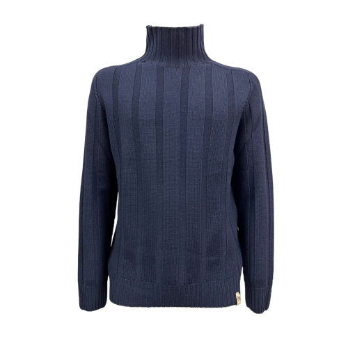 H953 men's flat ribbed sweater blue HS4225 FIN 6 100% merino wool MADE IN ITALY