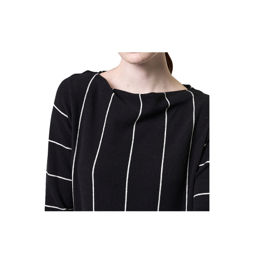 NEIRAMI women's long black dress with vertical white stripes D007RG MADE IN ITALY