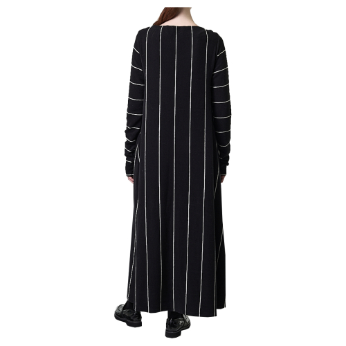 NEIRAMI women's long black dress with vertical white stripes D007RG MADE IN ITALY