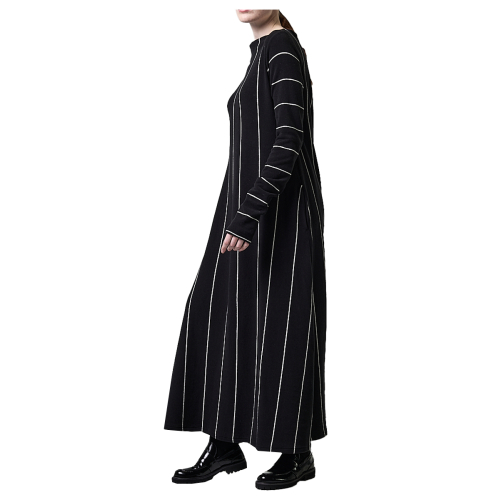 NEIRAMI women's long black dress with vertical white stripes D007RG MADE IN ITALY