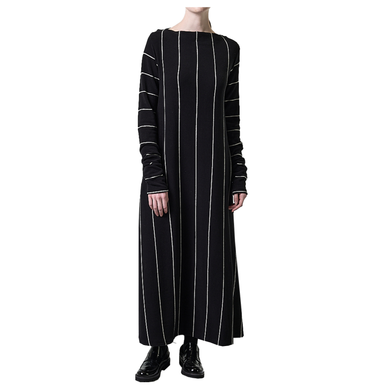 NEIRAMI abito donna lungo nero righe bianche verticali D007RG MADE IN ITALY