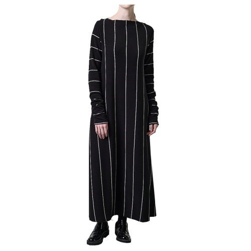 NEIRAMI women's long black dress with vertical white stripes D007RG MADE IN ITALY