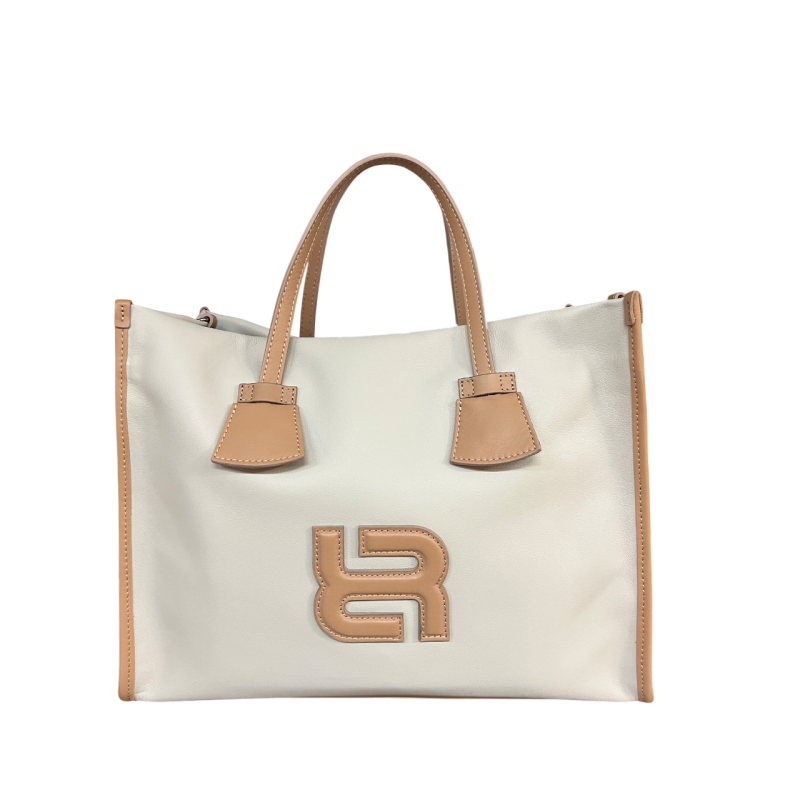 RIPANI borsa donna bicolore perla/nocciola con logo in contrasto E621LL ALDA 100% pelle MADE IN ITALY