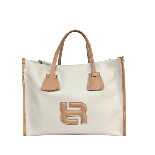 RIPANI borsa donna bicolore perla/nocciola con logo in contrasto E621LL ALDA 100% pelle MADE IN ITALY