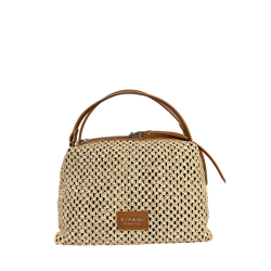 RIPANI borsa donna a mano rafia beige + pelle cervo biscotto E492BF MADE IN ITALY