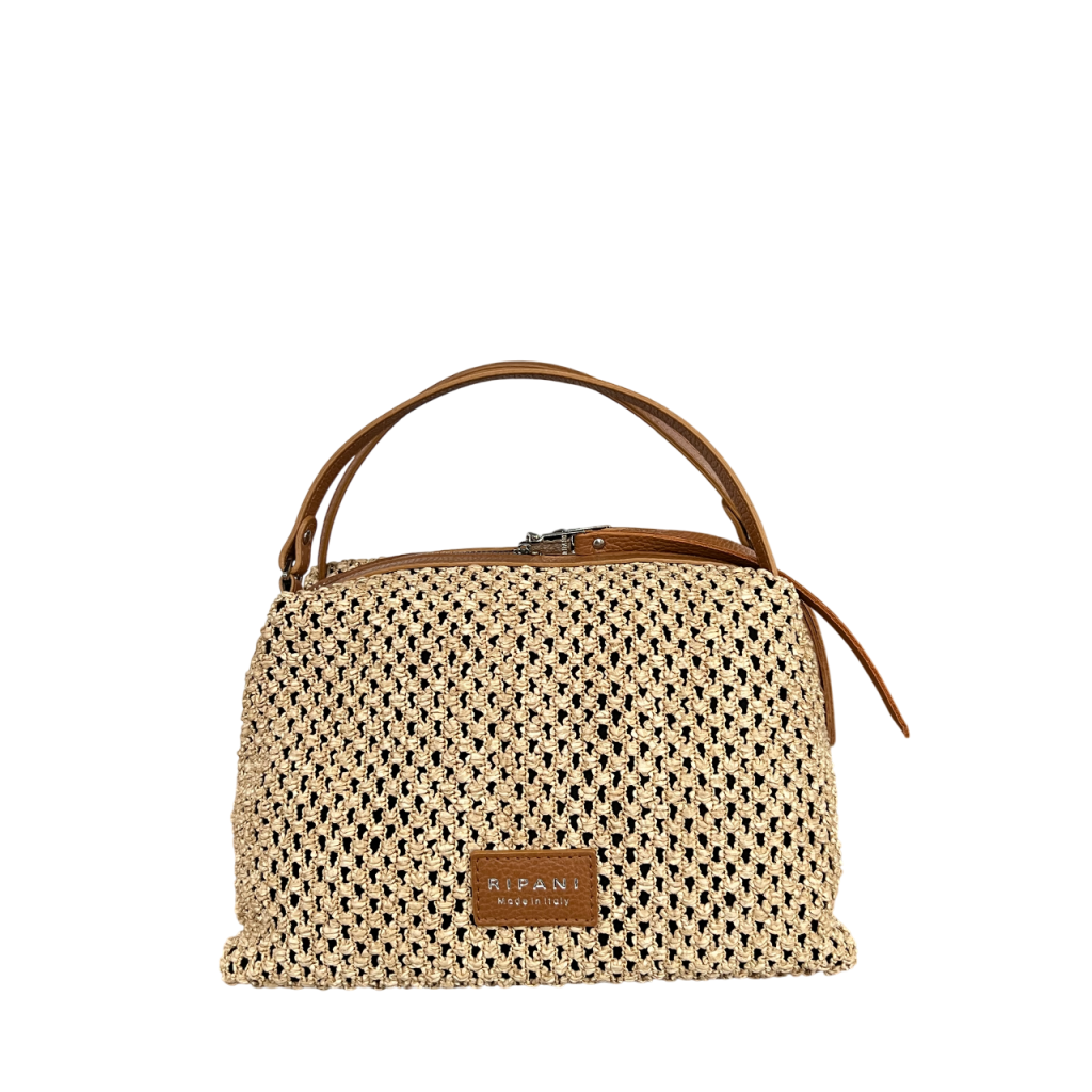 RIPANI borsa donna a mano rafia beige + pelle cervo biscotto E492BF MADE IN ITALY RIPANI borsa donna a mano rafia beige + pelle cervo biscotto E492BF MADE IN ITALY