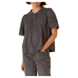 INDI&COLD camicia donna grigio cotone/sangallo MC114 100% cotone biologico