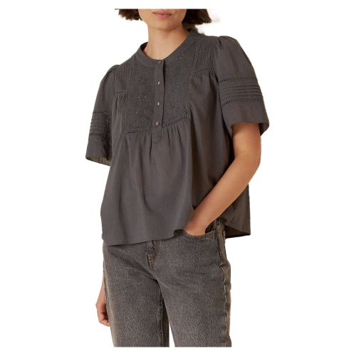 INDI&COLD camicia donna grigio cotone/sangallo MC114 100% cotone biologico