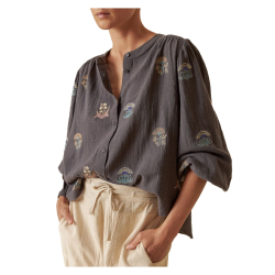 INDI&COLD camicia donna grigio con ricami  KI236 100% cotone biologico