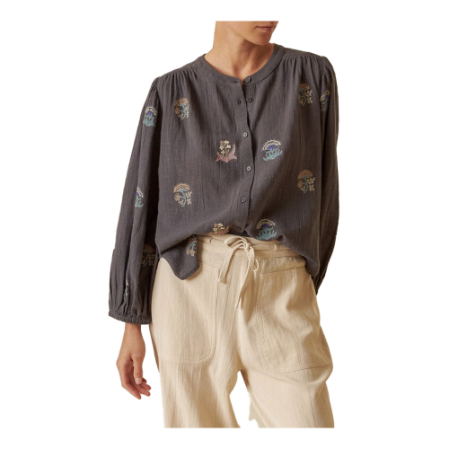INDI&COLD camicia donna grigio con ricami  KI236 100% cotone biologico
