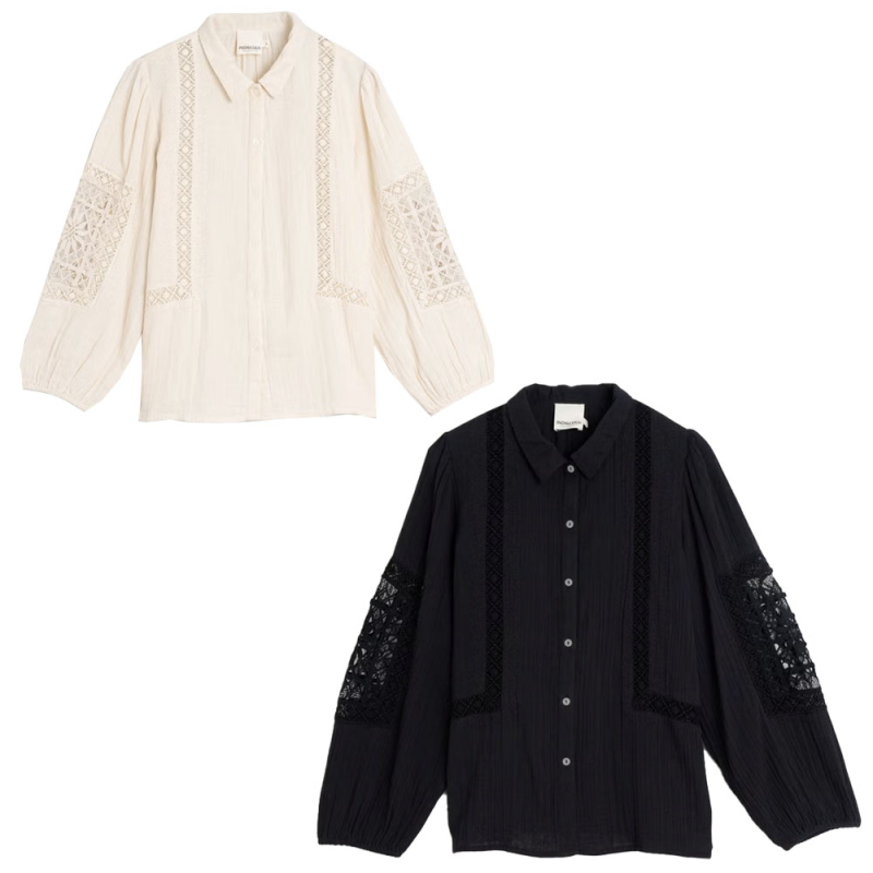 INDI&COLD women's shirt cotton double gauze and lace BK207 100% organic cotton