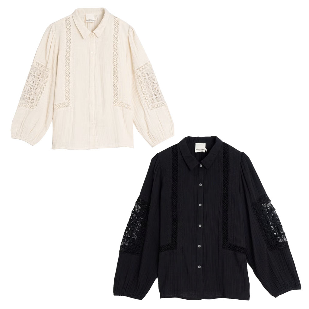 INDI&COLD camicia donna cotone doppia garza e pizzo BK207 100% cotone biologico