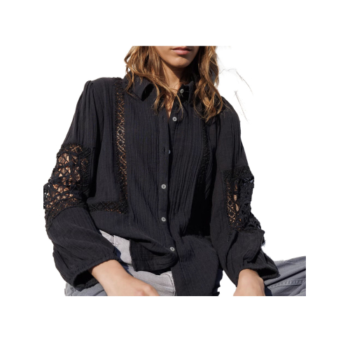 INDI&COLD women's shirt cotton double gauze and lace BK207 100% organic cotton