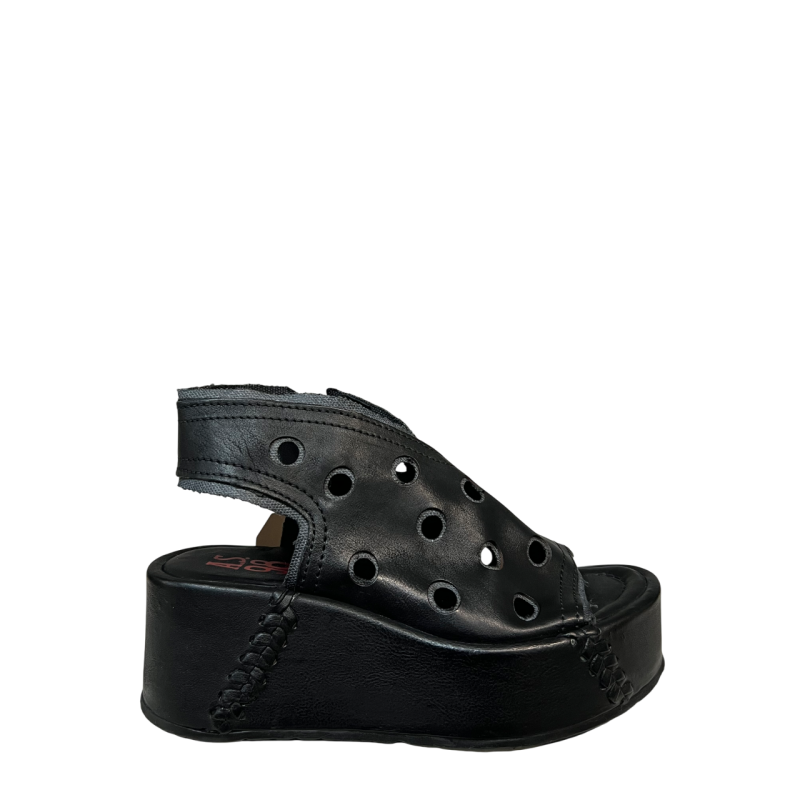 A.S. 98 scarpa donna con buchi nera/smoke aperta in punta e al tallone  B99006 100% pelle