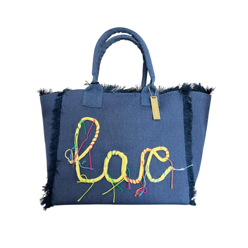 FEMME ROUGE by ALMALA borsa shopping bag cotone blu GB022C4151 fatta a mano MADE IN ITALY