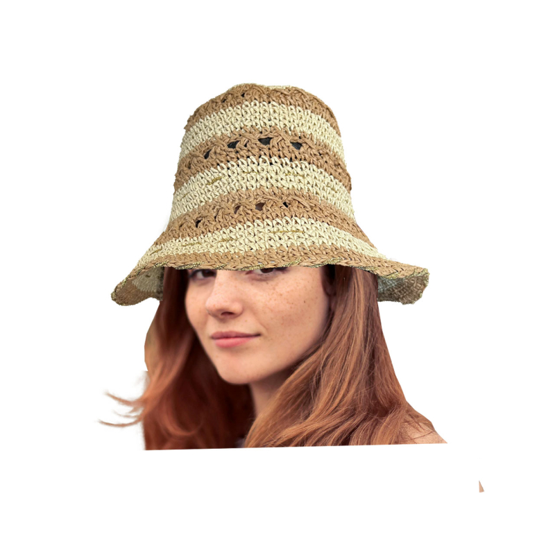 ALMALA women's hat paper beige tones with reinforcement around FA012F3081 HANDMADE