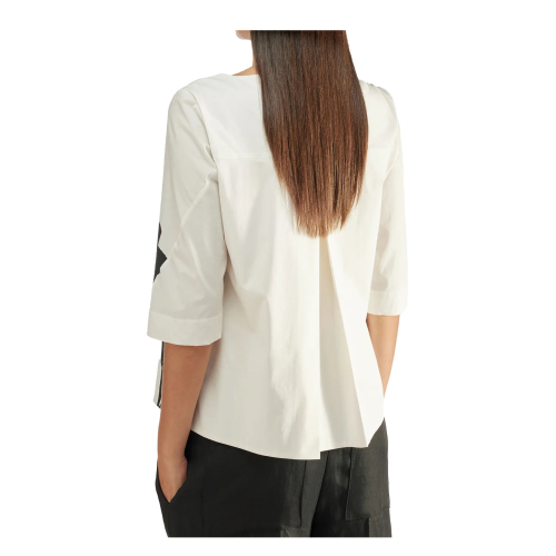 LIVIANA CONTI women's trapeze blouse white black flower print L5SU02 GIOVI MADE IN ITALY