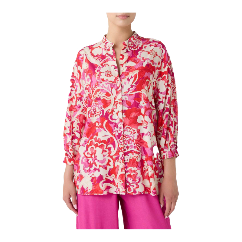 ZANETTI 1965 camicia donna over fuxia/panna ZB7959-D60520 MADE IN ITALY