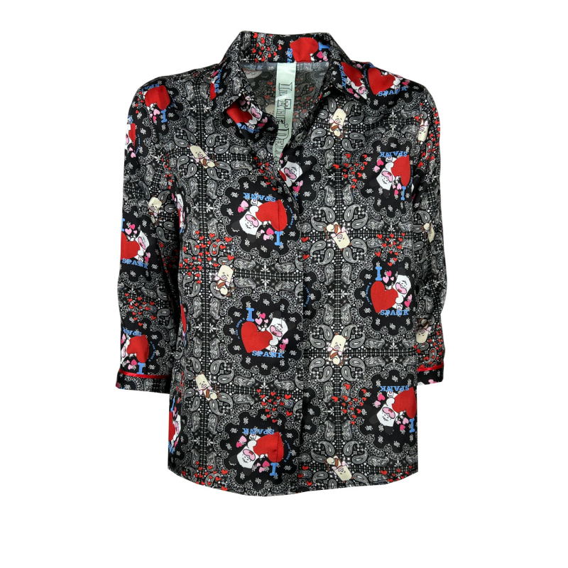 IL TE DELLE 5 black patterned shirt SPANK CUORE model SPOON MADE IN ITALY