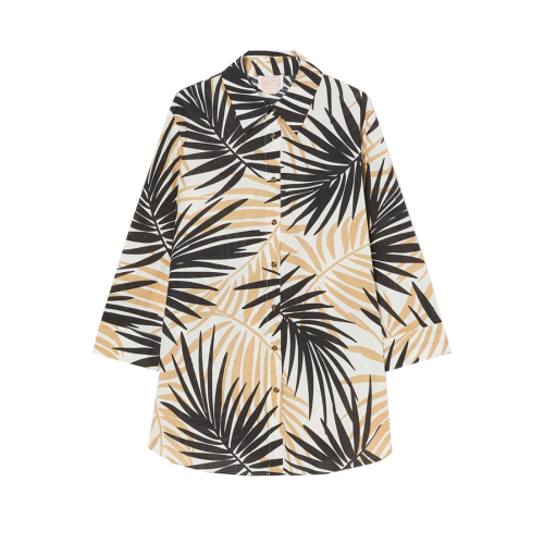 PERSONA By Marina Rinaldi oversized shirt with leaves pattern white/black/camel 2513191036600 RAID