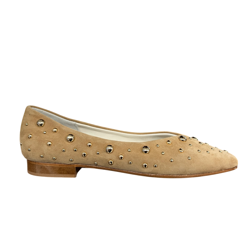 UPPER CLASS ballerina camoscio miele con borchie dorate a punta 4101 MADE IN ITALY