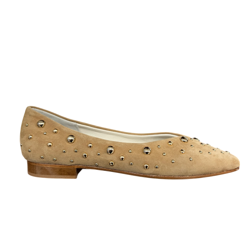 UPPER CLASS ballerina camoscio miele con borchie dorate a punta 4101 MADE IN ITALY