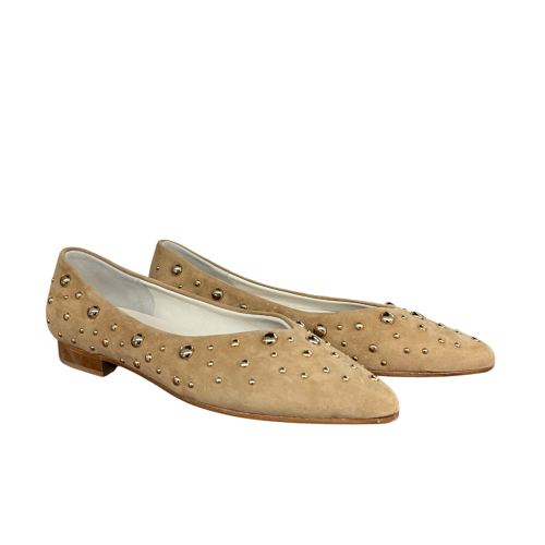 UPPER CLASS ballerina camoscio miele con borchie dorate a punta 4101 MADE IN ITALY