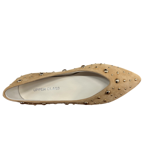 UPPER CLASS ballerina camoscio miele con borchie dorate a punta 4101 MADE IN ITALY