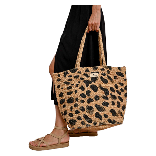 MOLLY BRACKEN women's bag biscuit black animalier print 100% jute