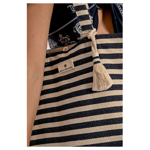 MOLLY BRACKEN women's bag cotton blend fabric blue/ivory stripes ZA63DE
