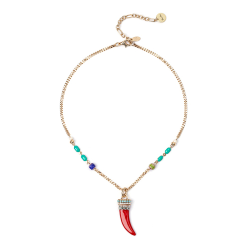 SODINI Short groumette and horn necklace Partenope 551739T Red