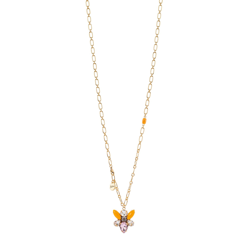 SODINI Long oval link necklace with hanging insect Flora Multicolor 331196