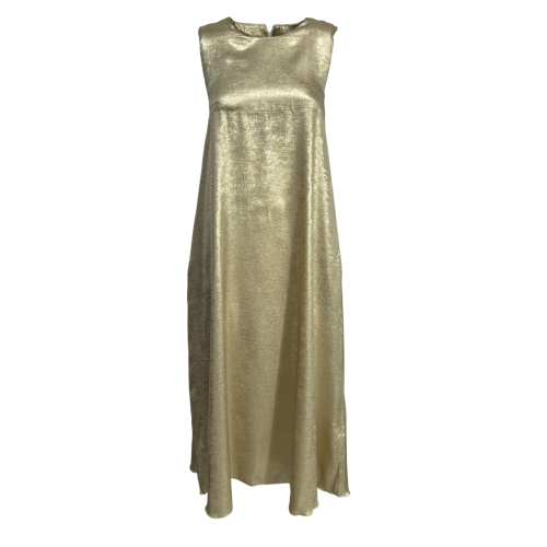 ORIMUSI abito donna lungo tessuto laminato oro svasato NARCISO LUREX MADE IN ITALY