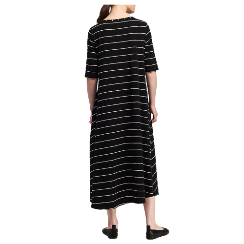 NEIRAMI women's dress flared wide neckline black stripes butter B107RG MADE IN ITALY