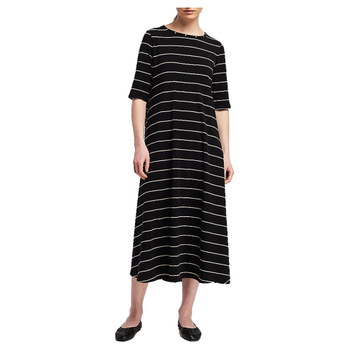 NEIRAMI women's dress flared wide neckline black stripes butter B107RG MADE IN ITALY