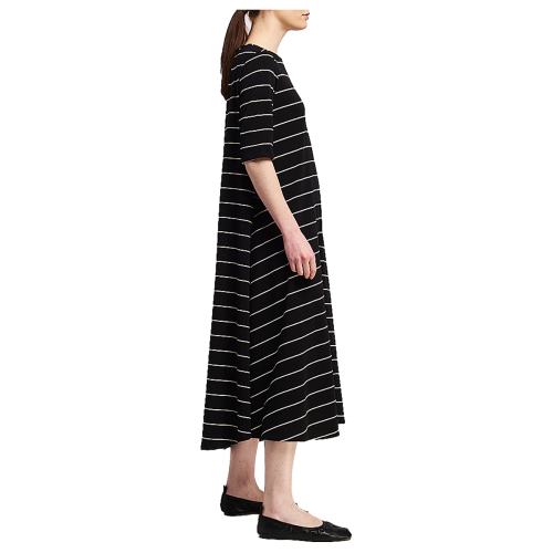 NEIRAMI women's dress flared wide neckline black stripes butter B107RG MADE IN ITALY