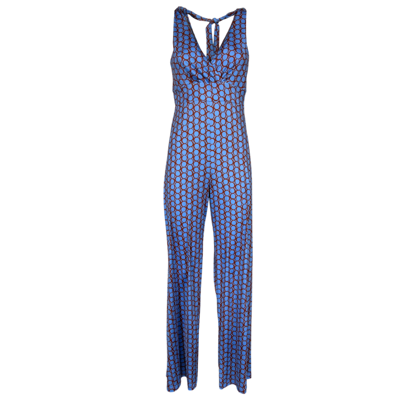 JUSTMINE women's palazzo jumpsuit with light blue/brick circles pattern E2715 1140 MADE IN ITALY