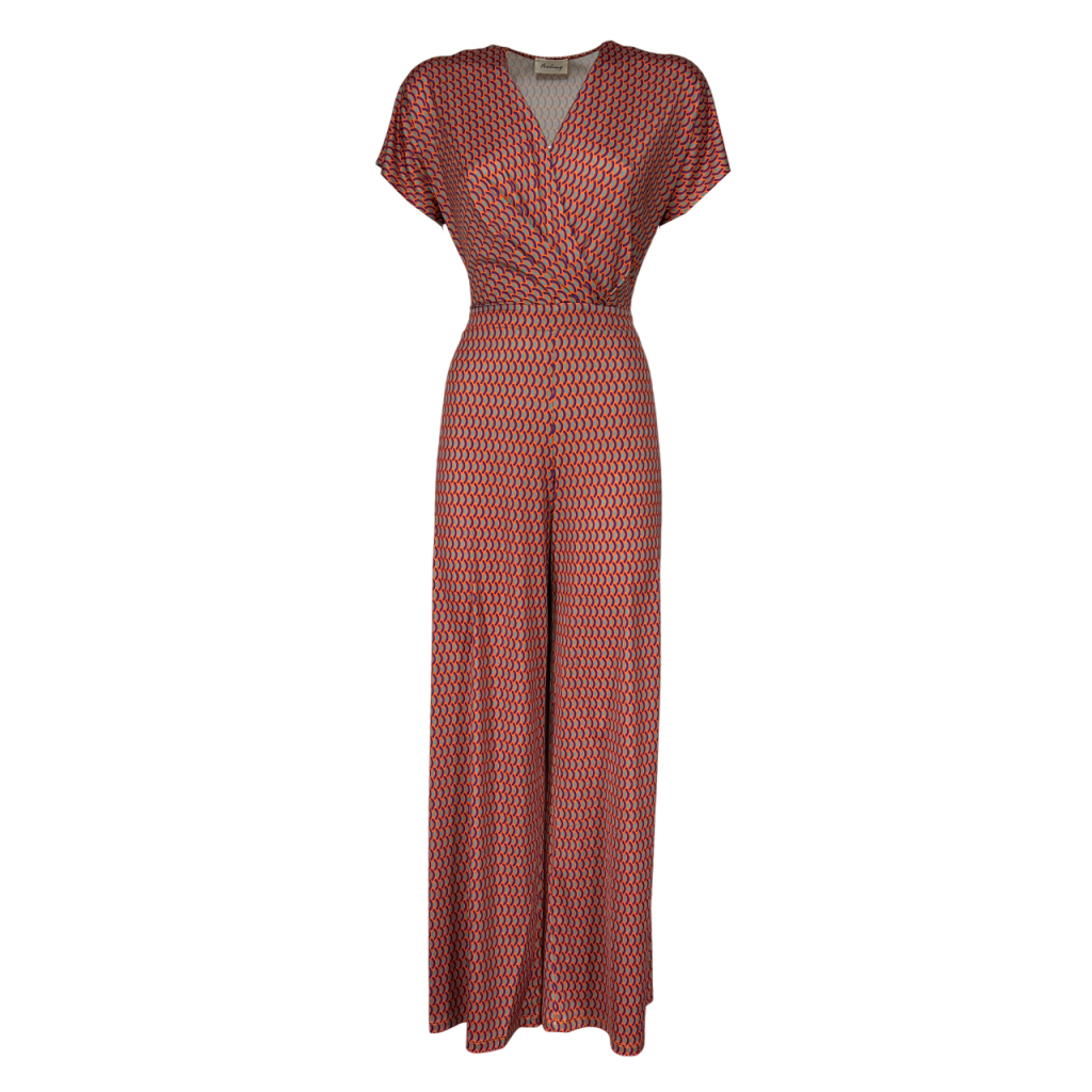 FEELING by JUSTMINE women's palazzo jumpsuit orange/purple/aqua pattern E2759 6106 MADE IN ITALY
