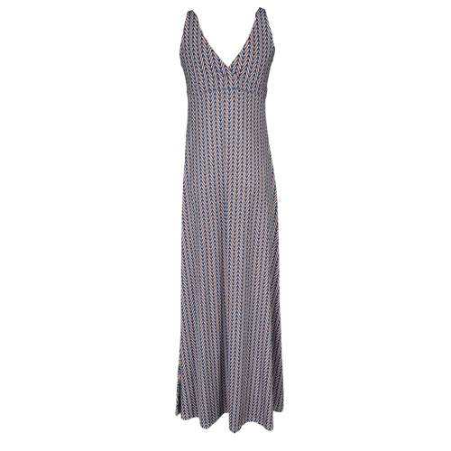 JUSTMINE abito donna lungo svasato fantasia geometrica blu/bianco/arancio E2769 1166 MADE IN ITALY