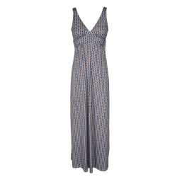 JUSTMINE abito donna lungo svasato fantasia geometrica blu/bianco/arancio E2769 1166 MADE IN ITALY