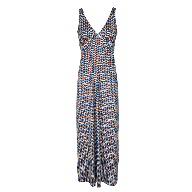 JUSTMINE abito donna lungo svasato fantasia geometrica blu/bianco/arancio E2769 1166 MADE IN ITALY