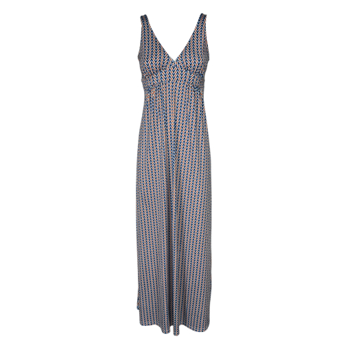 JUSTMINE abito donna lungo svasato fantasia geometrica blu/bianco/arancio E2769 1166 MADE IN ITALY