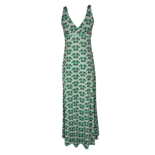 JUSTMINE abito donna lungo svasato fantasia floreale verde/rosa/bordeaux E2769 1136 MADE IN ITALY
