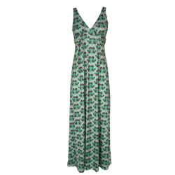 JUSTMINE abito donna lungo svasato fantasia floreale verde/rosa/bordeaux E2769 1136 MADE IN ITALY