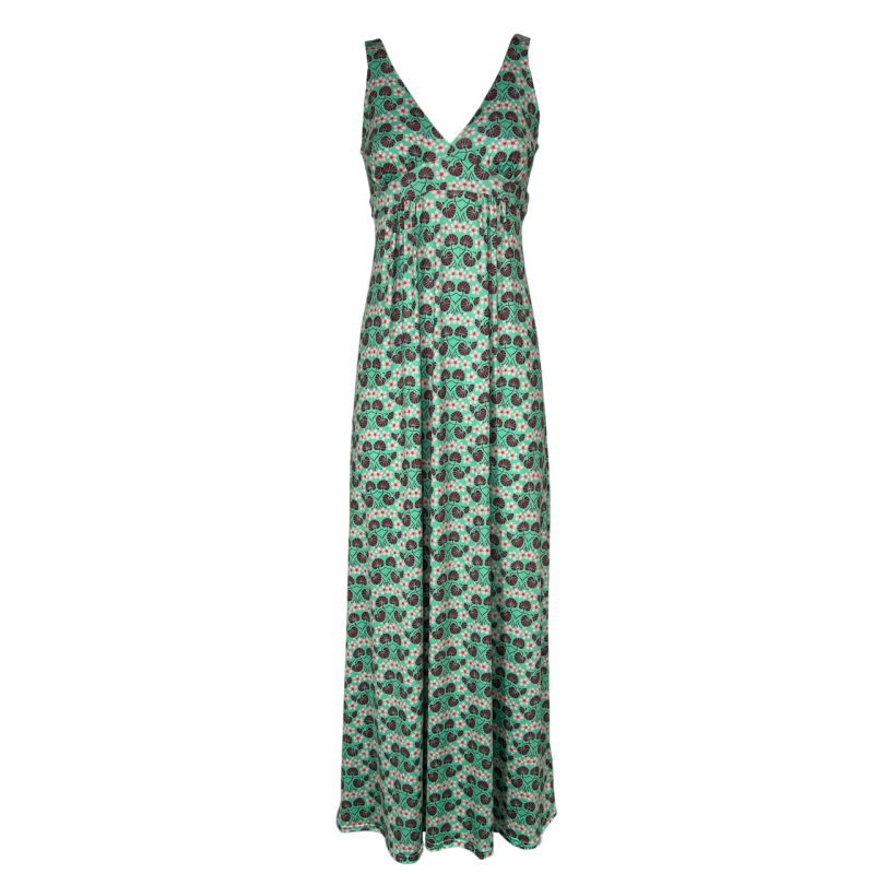 JUSTMINE abito donna lungo svasato fantasia floreale verde/rosa/bordeaux E2769 1136 MADE IN ITALY