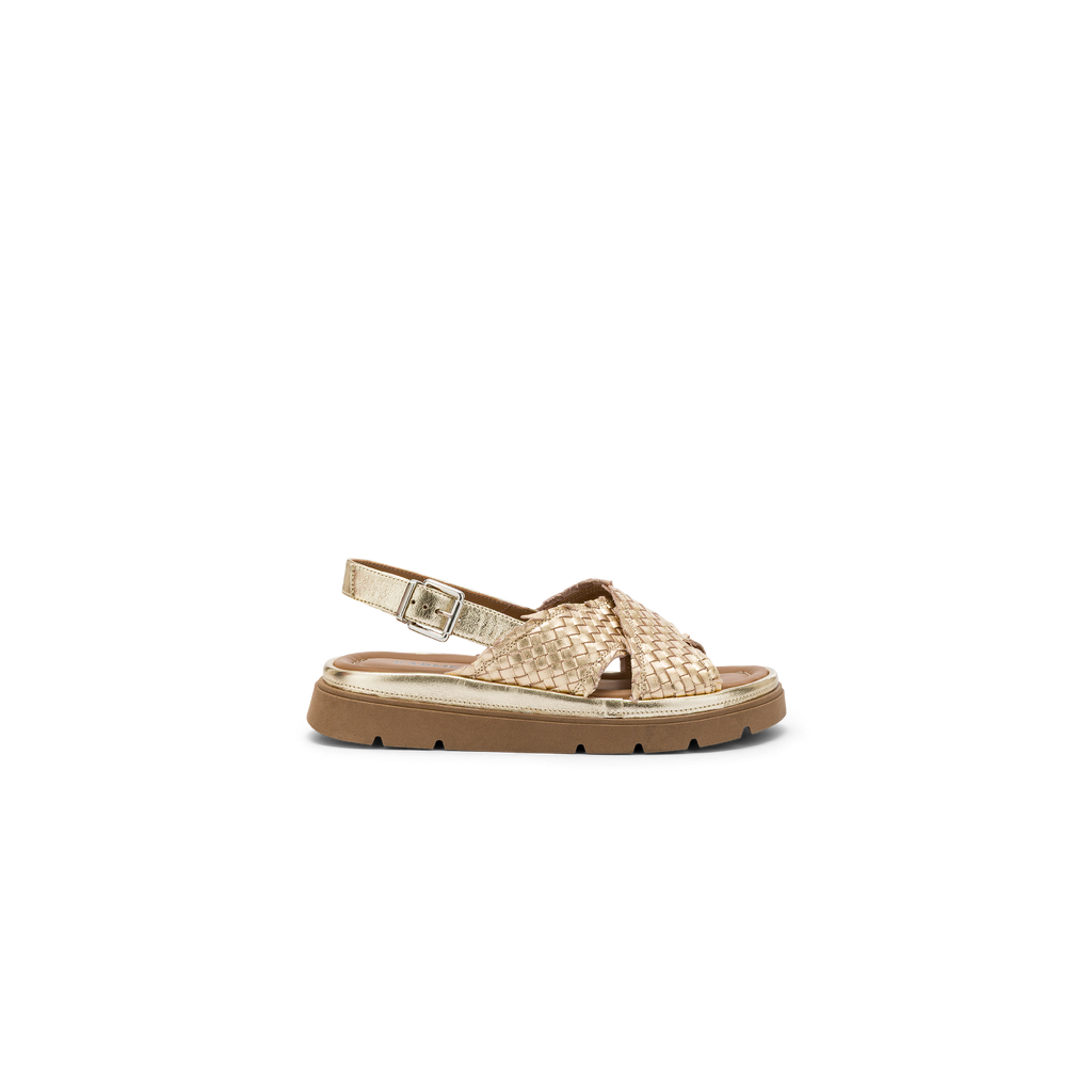 CARMENS women's laminated platinum flat sandal A55379 THEA TRESS 100% leather