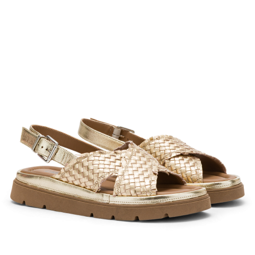 CARMENS women's laminated platinum flat sandal A55379 THEA TRESS 100% leather